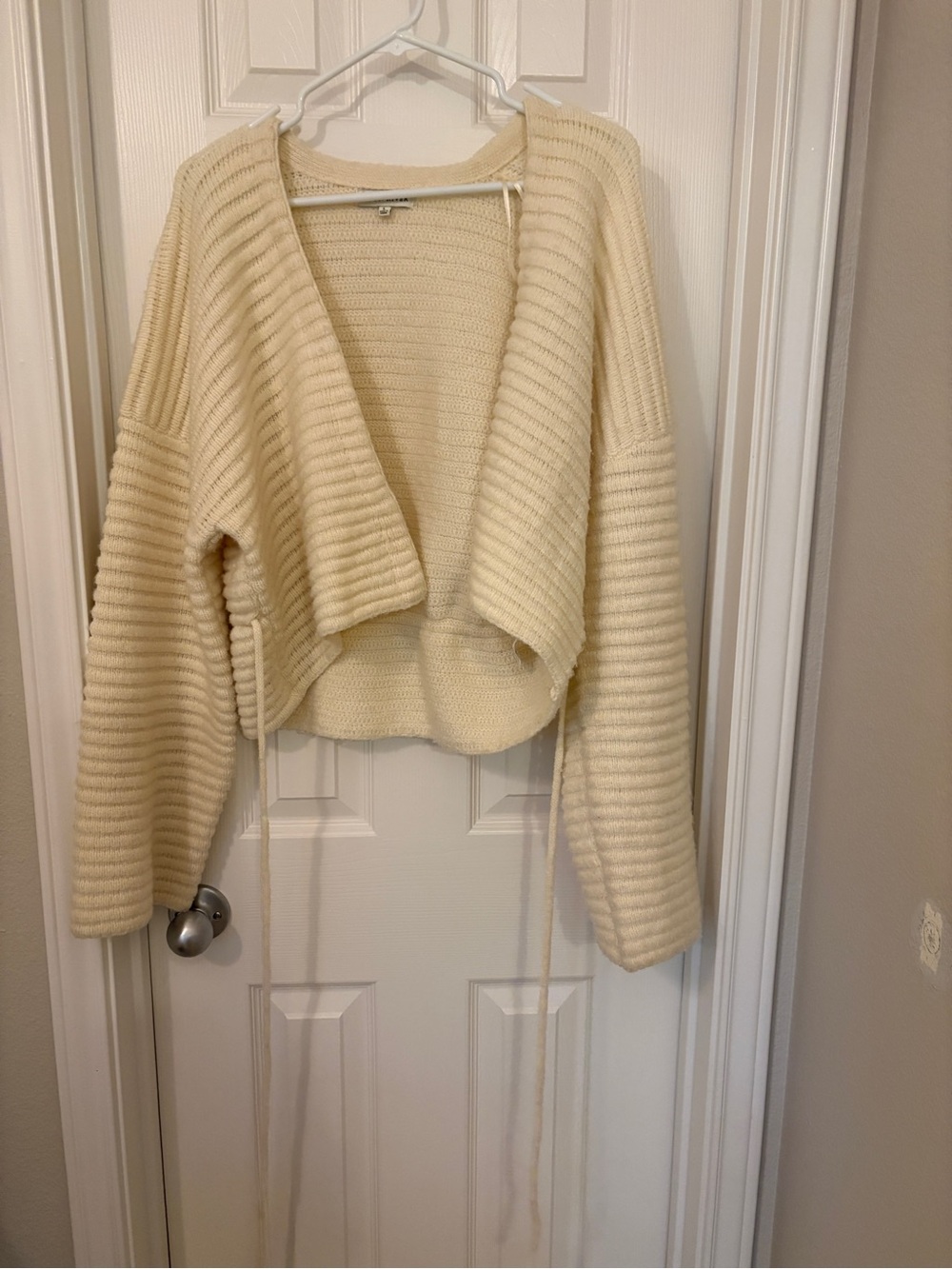 Moon River Cream Ribbed Open-Front Cardigan